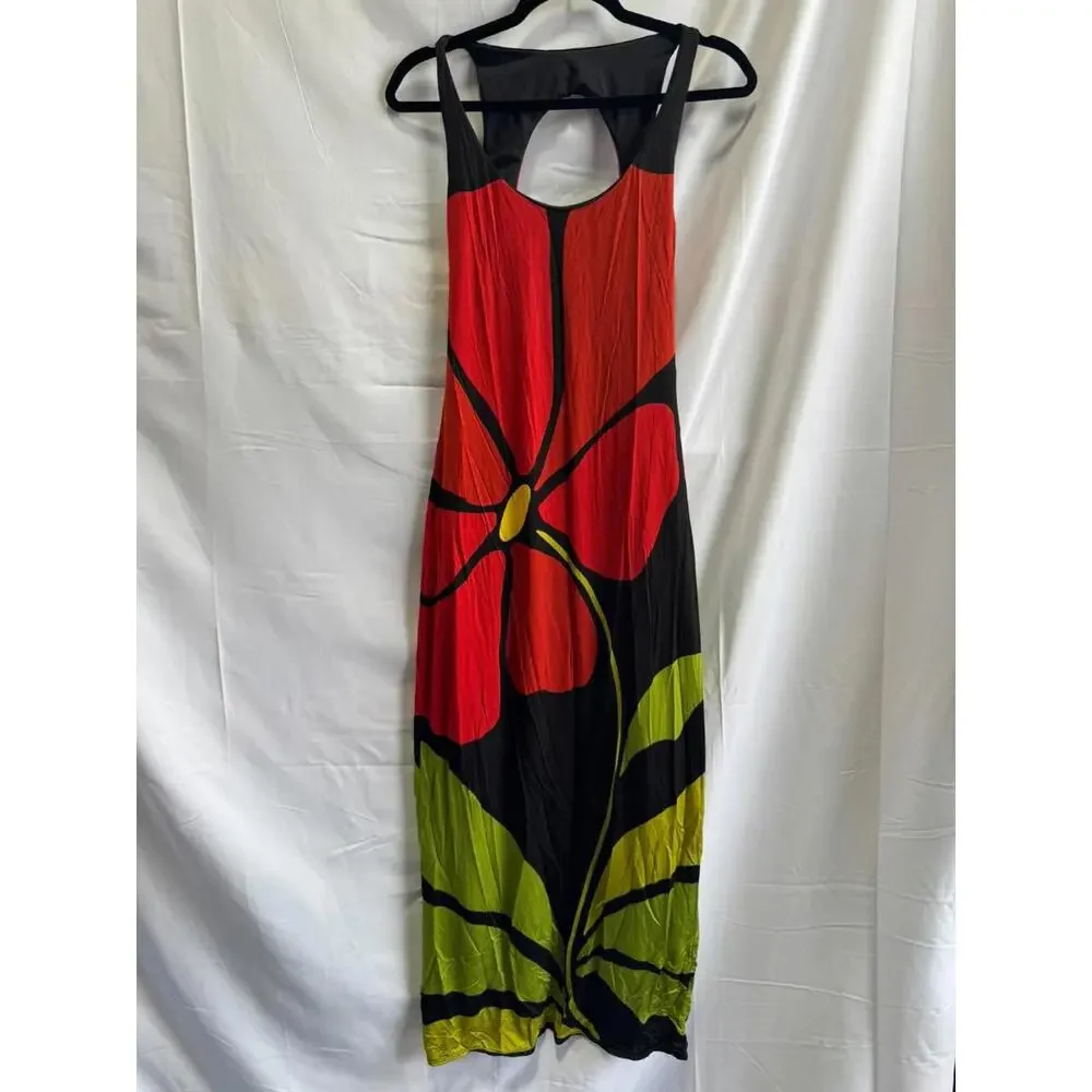 CALA de la CRUZ Solange Dress Size M Green Print Sleeveless Resort Vacation - Picture 3 of 5